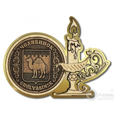 Магнит из бересты Челябинск-Герб свеча золото